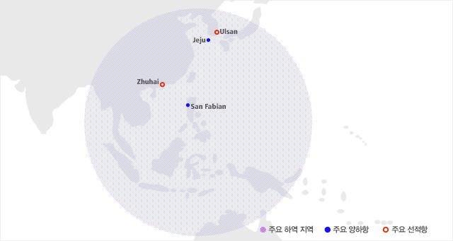 SK해운의 SLPG 선박은 내항선의 경우 울산에서 LPG를 선적하여 제주로 수송하고 있으며, 외항선의 경우 Zhuhai에서 선적하여 San Fabian으로 수송하고 있습니다