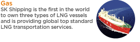 SK Shipping is the first in the world to own three types of LNG vessels and is providing global top standard LNG transportation services. 